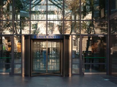 glass windows of a building with reflections