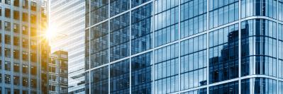 Buildings with sunlight reflection