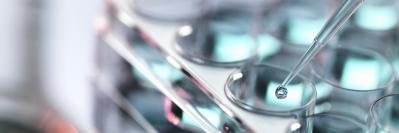 Close up of pipetting into tray in a research lab