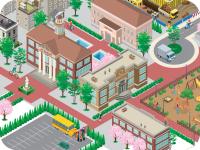 Overhead view of various buildings
